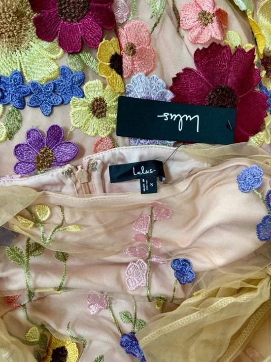 NWT Lulus Thriving Poise Blush 3D Floral Embroidered Tie-Strap Maxi Dress Small - Picture 7 of 7